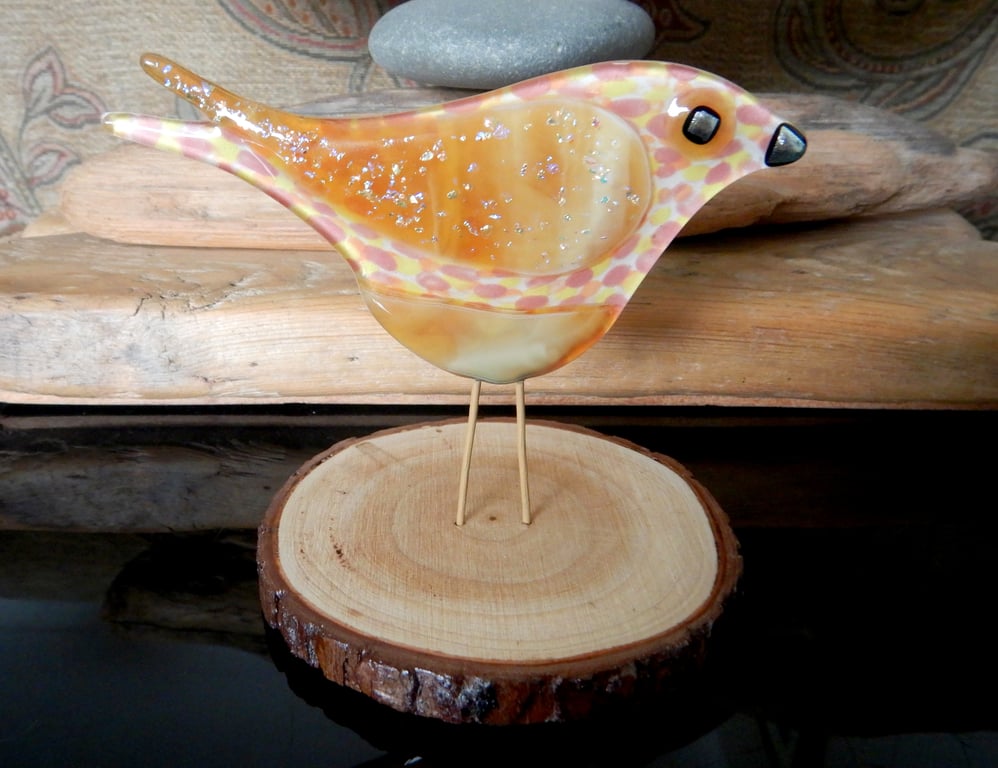 Artist made Fused Glass Little Bird.
