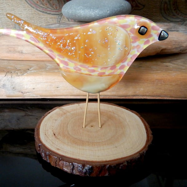 Artist made Fused Glass Little Bird.