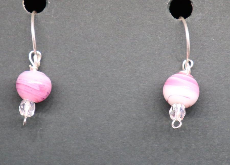 Pink Swirl glass bead earrings Folksy