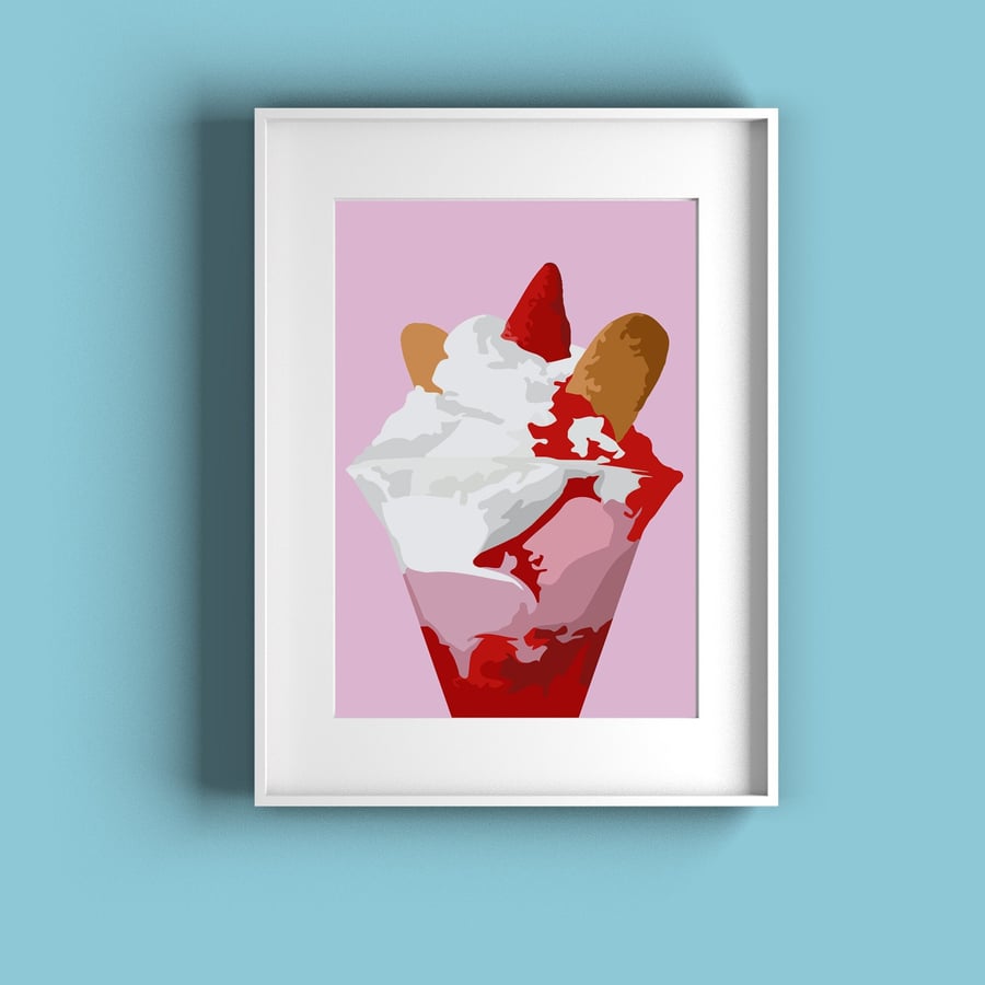 Candy pink Ice cream sundae foodie print for kitchen