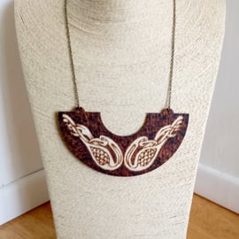 Pyrography Celtic bird design wooden pendant