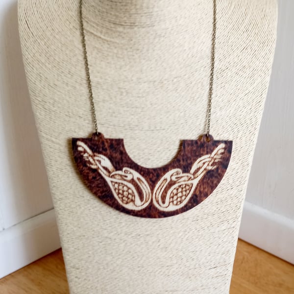 Pyrography Celtic bird design wooden pendant