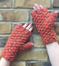 Fingerless gloves - Orange tweed hand warmers - hand knitted mittens - Image 6
