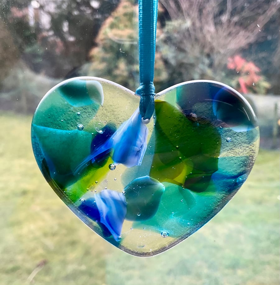 Glass fused hearts window hanging