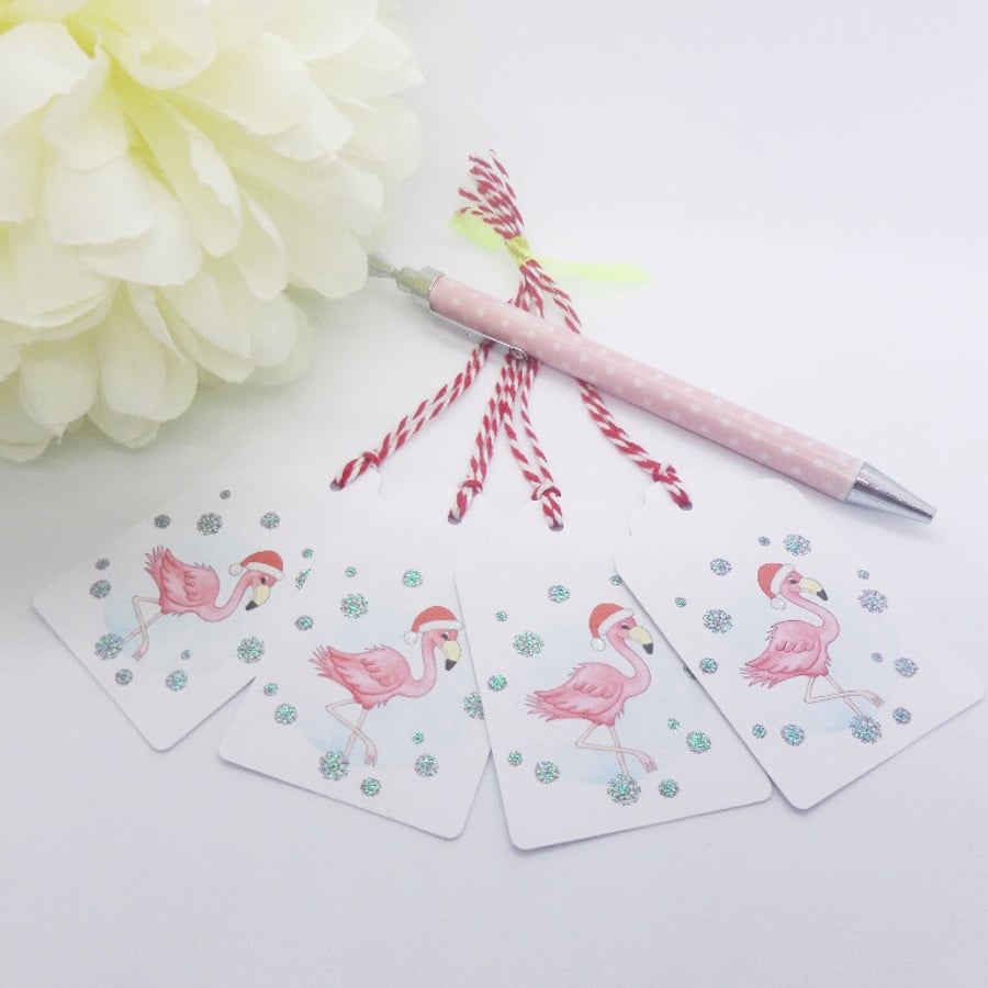 Christmas Flamingo Gift Tags - set of 4 gift tags