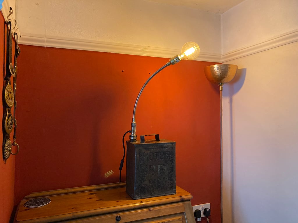 Petrol Can Table Lamp, Repurposed Vintage 2 Gallon Fuel Can