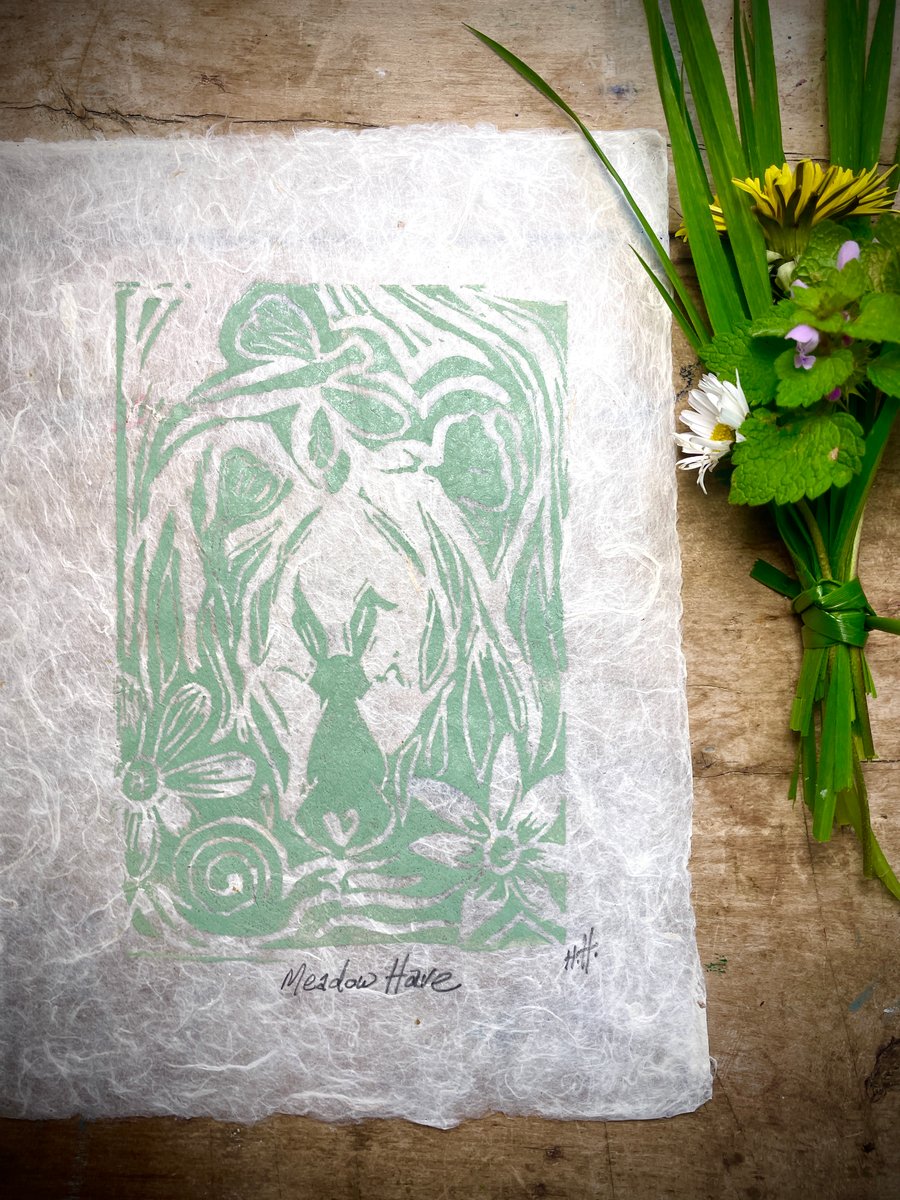 Meadow Hare Original Linocut print