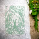 Meadow Hare Original Linocut print