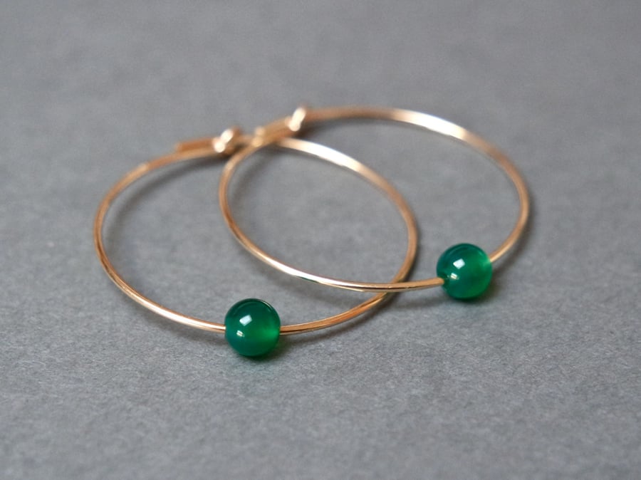 Gold Filled Hoops - Green Onyx large
