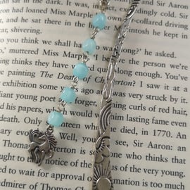Unicorn bookmark with blue beads