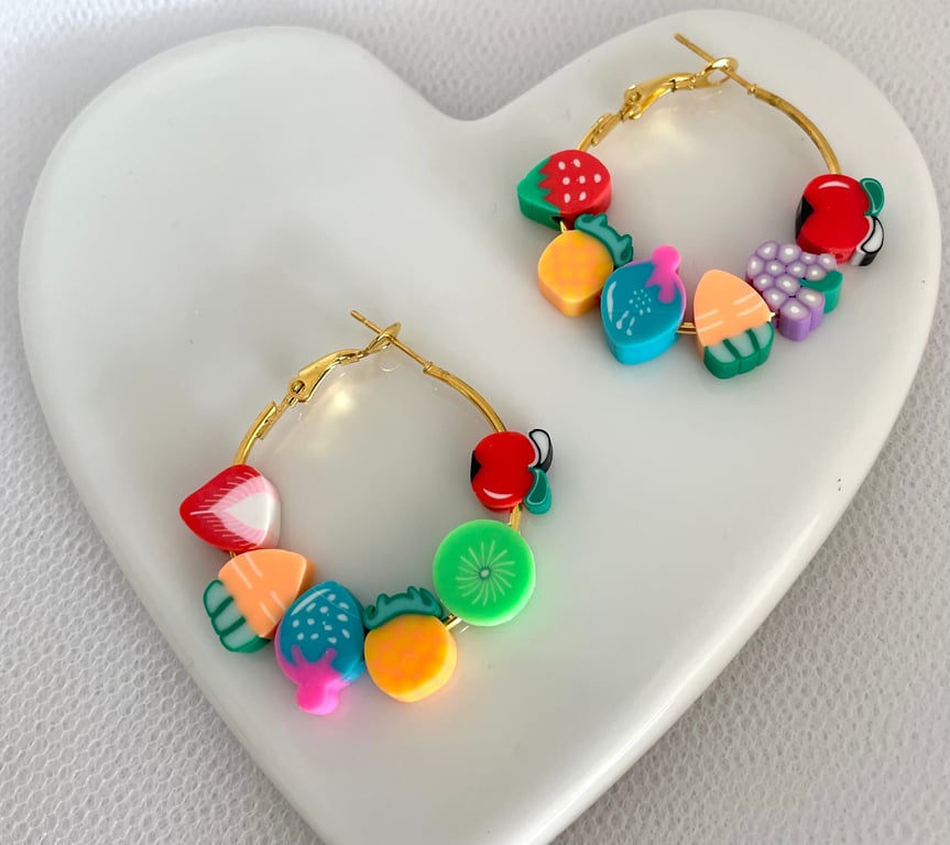 Gold Plated Colourful Hoop Earrings 