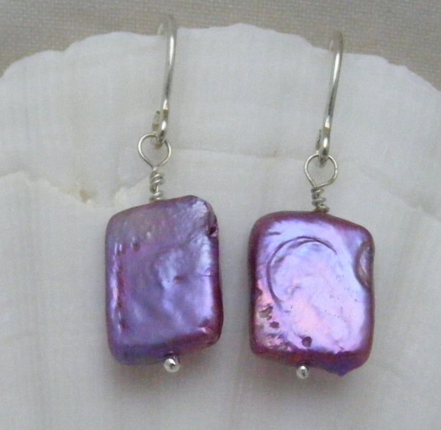 Purple Freshwater Rectangle Earrings