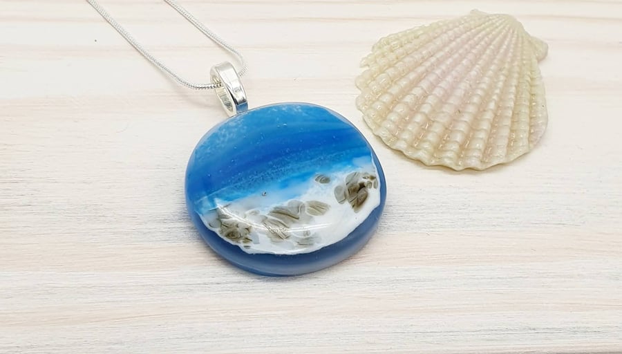 'Stormy Shetland Seas' Fused Glass Necklace