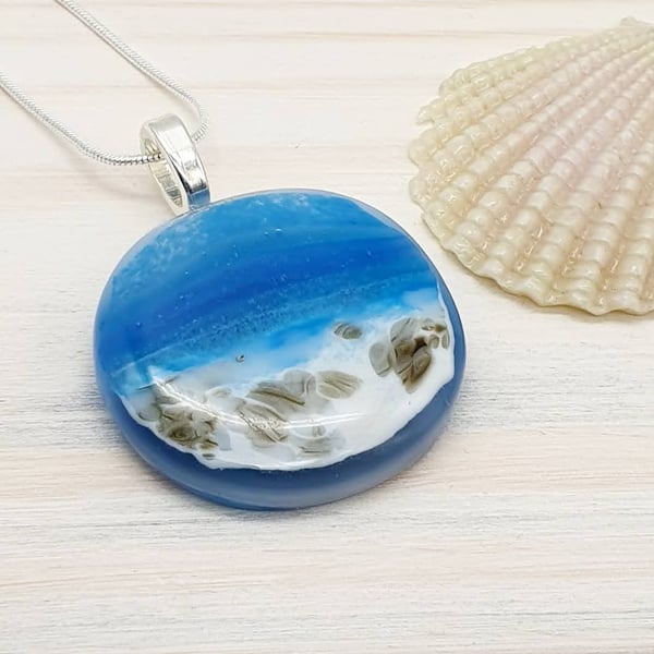 'Stormy Shetland Seas' Fused Glass Necklace
