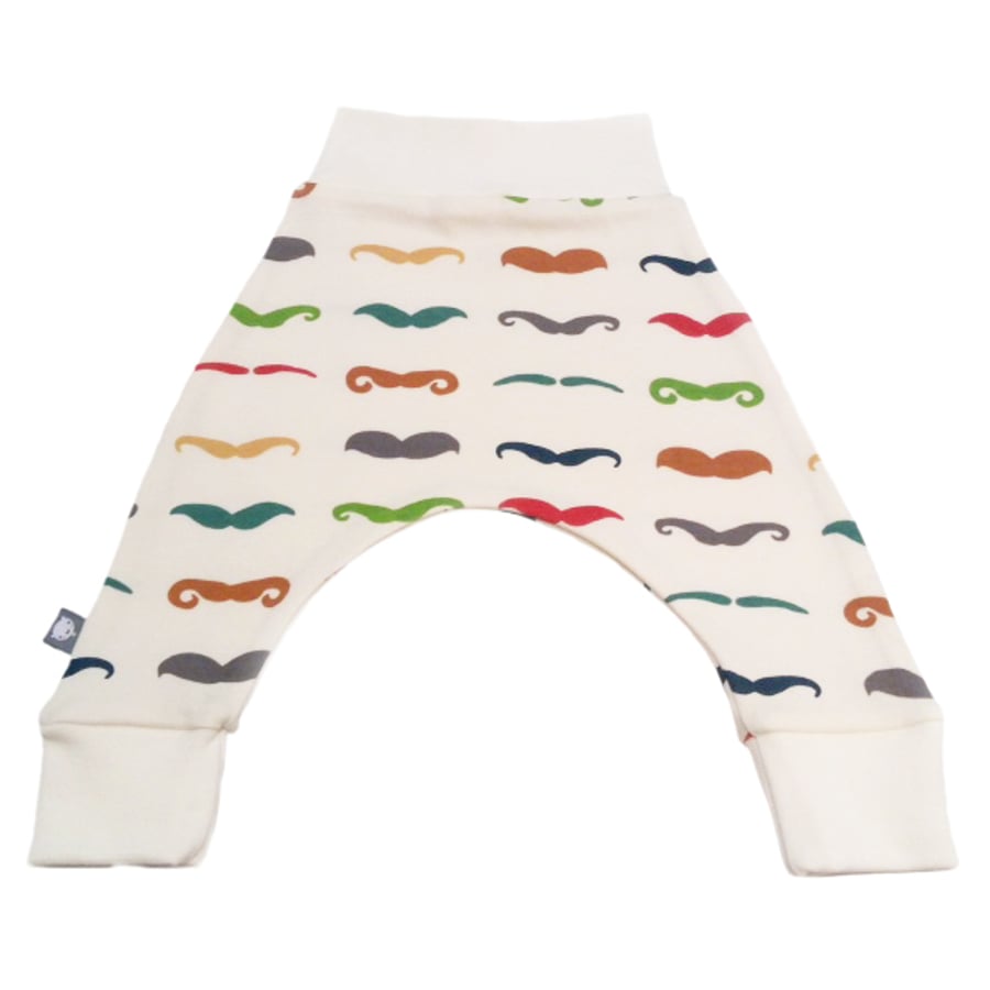 ORGANIC Baby HAREM PANTS Relaxed MOUSTACHE Trousers MOVEMBER IDEA from BellaOski