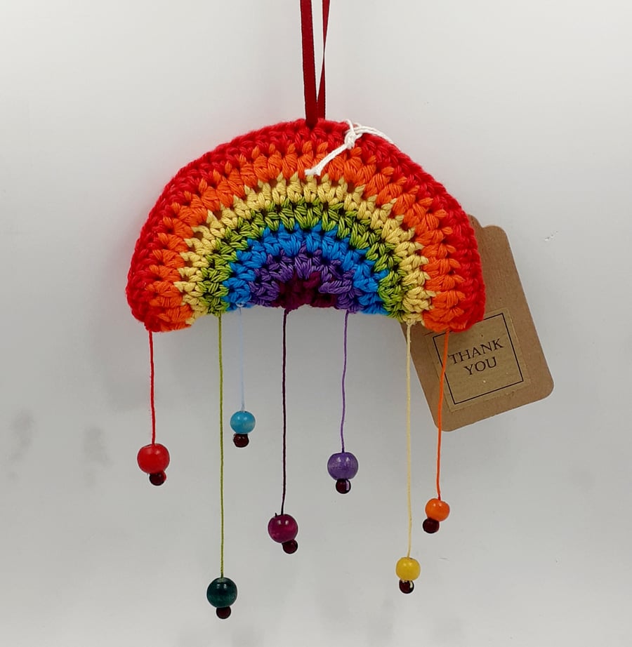 Crochet Rainbow Hanger with Beady Rain 