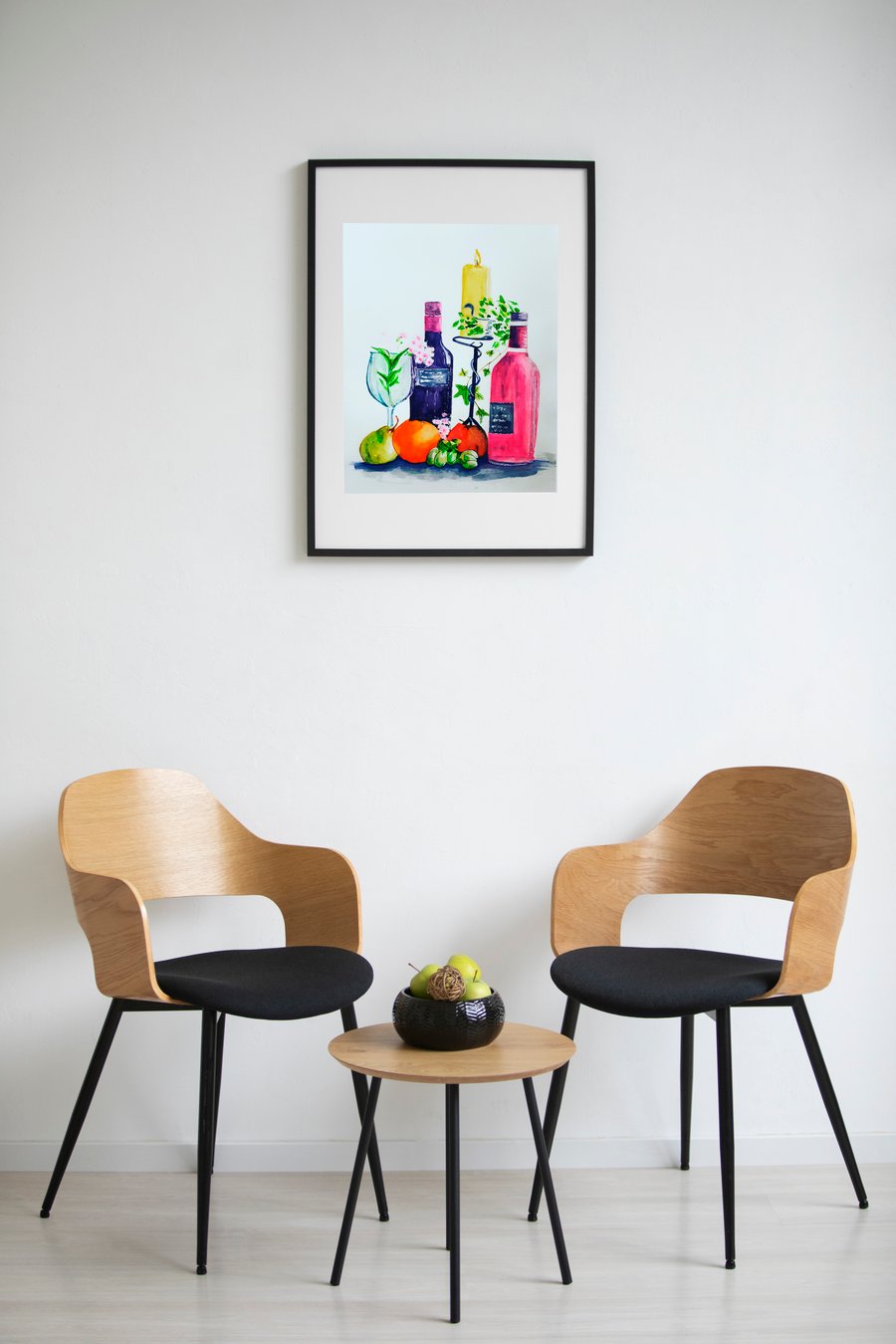 Still life print of wine and grapes