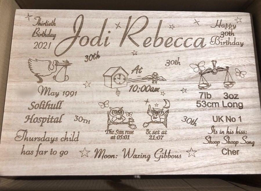 Keepsake memory box. Laser engraved personalised gift