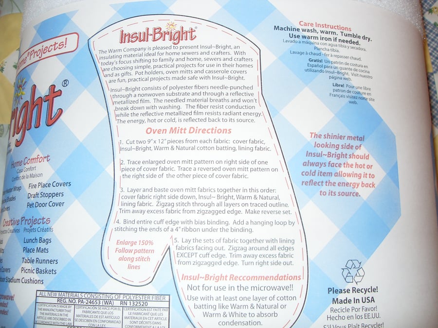 Insul Bright polyester insulating wadding 22 inches wide.