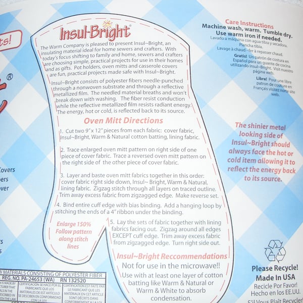 Insul Bright polyester insulating wadding 22 inches wide.