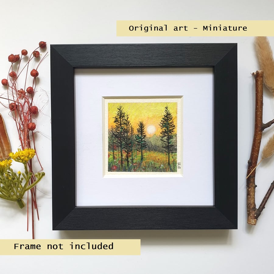 Miniature landscape painting - Sunset Scene