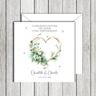 Civil Partnership Green floral Heart Weedding Card