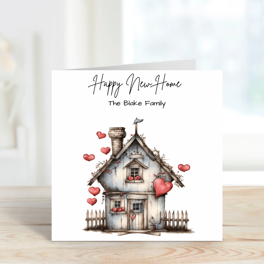 Whimsical New Home Card Personalised with Family Name