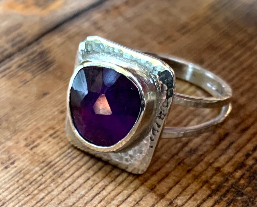 Amethyst and Sterling Silver ‘Picture’ Ring, 100% Handmade