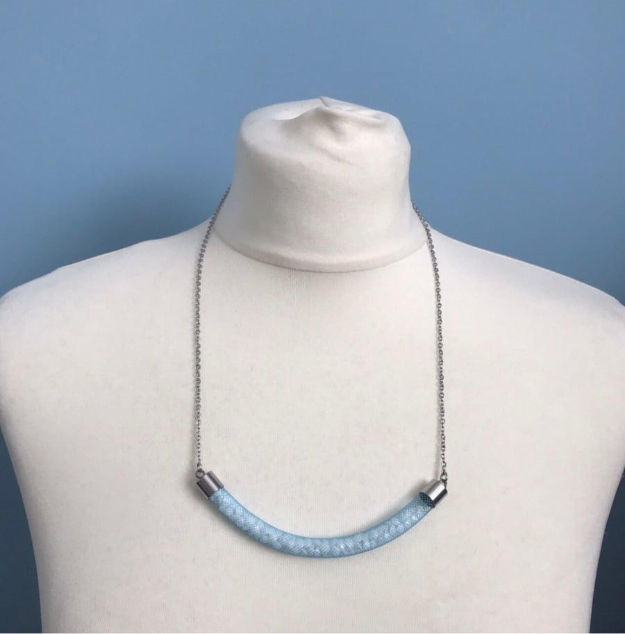Blue Tube Necklace With Encased Crystals