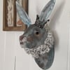 The Blue Hare with crown handmade faux taxidermy