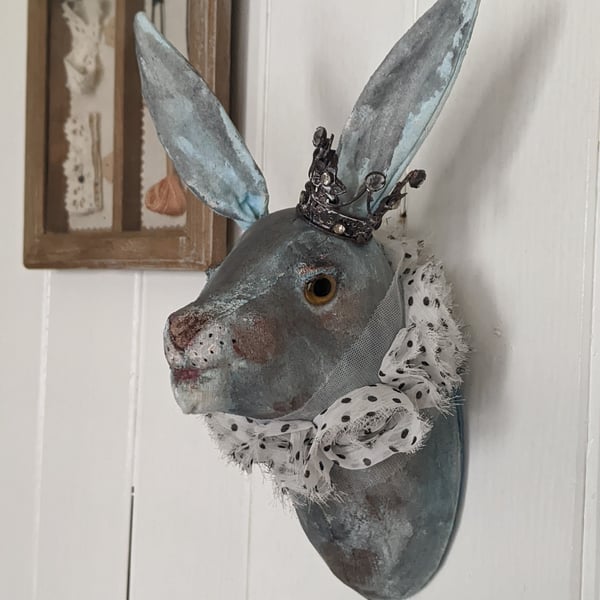 The Blue Hare with crown handmade faux taxidermy