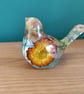 Resin Floral Bird Figurine, Yellow Dried Flowers, Handmade Ornament, Bird Lover  - Image 1