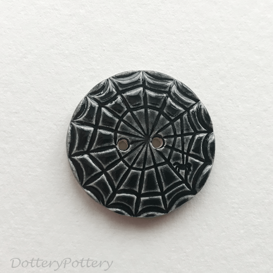 Ceramic button black cobweb halloween spider