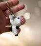 Handmade Crochet Cow Keychain Amigurumi Animal Bag Charm, Soft Plush Accessory