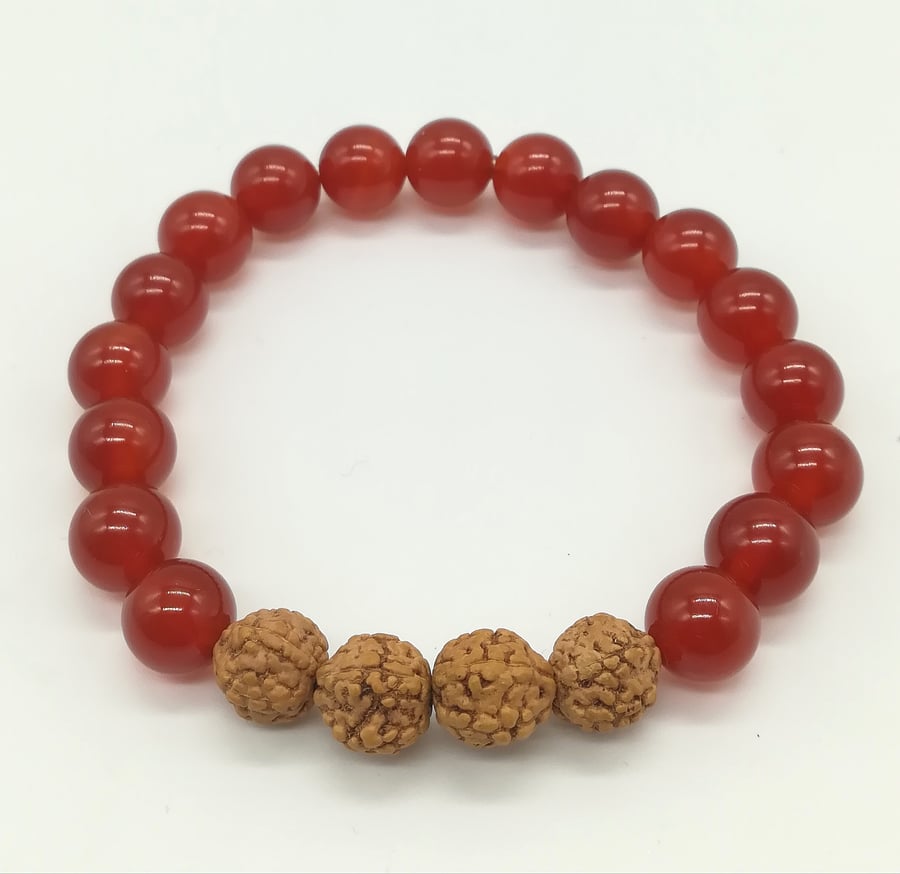 Handmade Carnelian and Rudraksha bead Stack Bracelet-creativity, energise