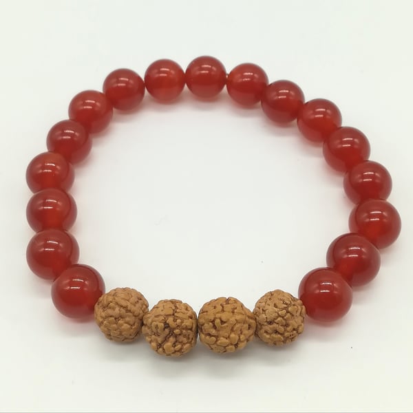 Handmade Carnelian and Rudraksha bead Stack Bracelet-creativity, energise