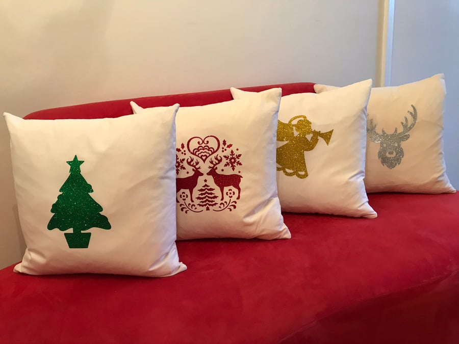 Christmas Cushions, Glitter Vinyl Cushions Covers only, no cushion pad. Handmade