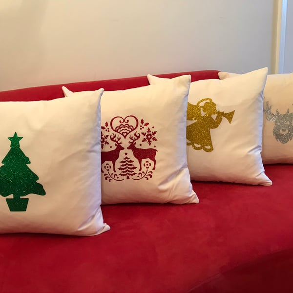 Christmas Cushions, Glitter Vinyl Cushions Covers only, no cushion pad. Handmade