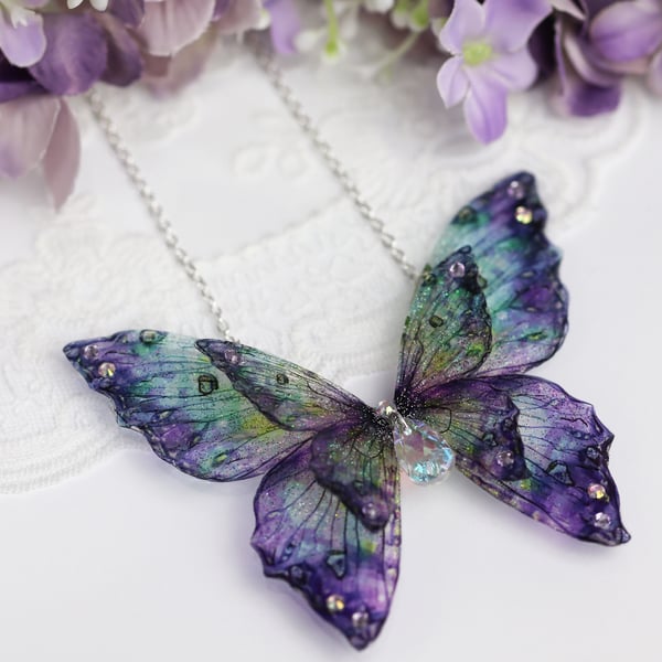 Fairy Wing Necklace Butterfly Cicada - Fantasy Purple Fairycore Fairy Gift Boho