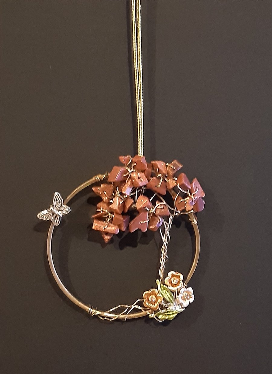  Gold stone Crystal tree of life bangle hangers on a ribbon 