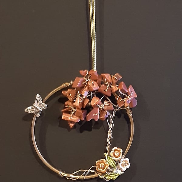  Gold stone Crystal tree of life bangle hangers on a ribbon 
