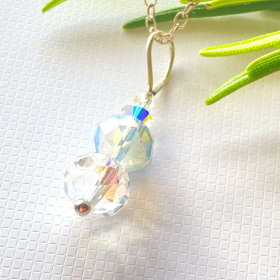 Silver crystal drop Pendant 18" necklace one only