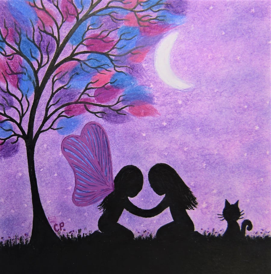 Fairy Card, Moon Tree Girl Card, Soul Sister Card, Friend Card, Twin Sister Art
