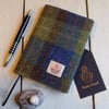 A6 Harris Tweed covered 2018 diary in blue, green and brown tartan. Week to view