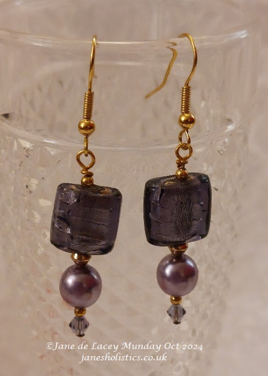 Purple beaded drop Earrings