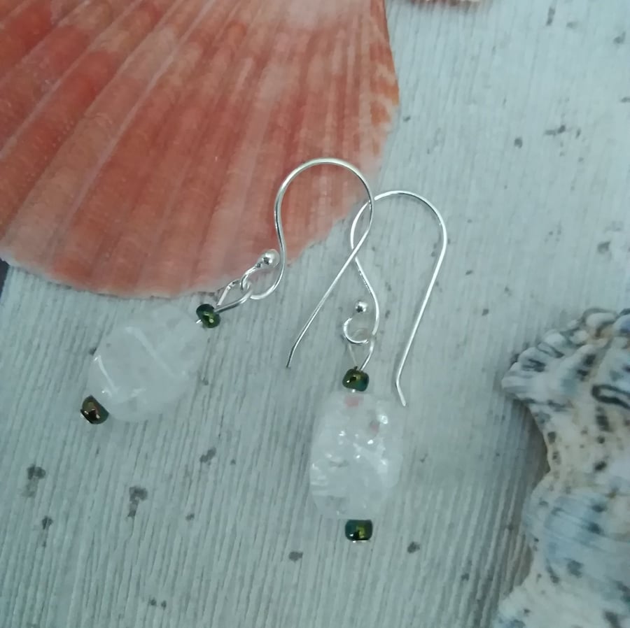 Crackled Crystal, quartz clear earrings 