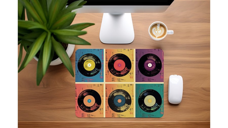 Mouse MatPad home office, desktop, laptop handmade pop art Vinyl records