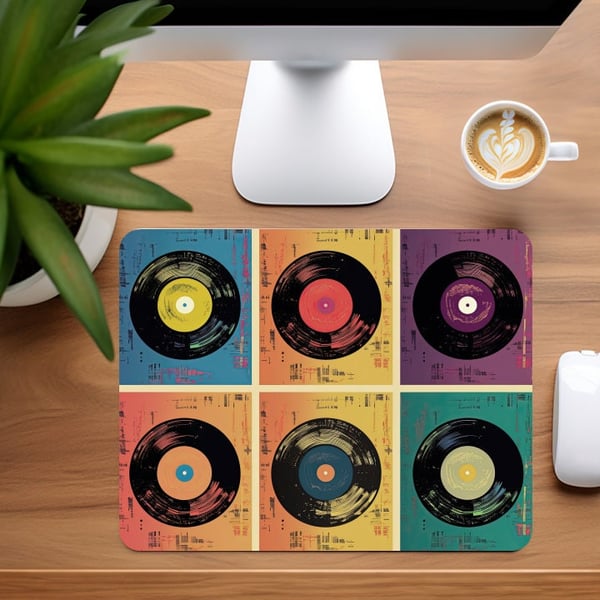 Mouse MatPad home office, desktop, laptop handmade pop art Vinyl records