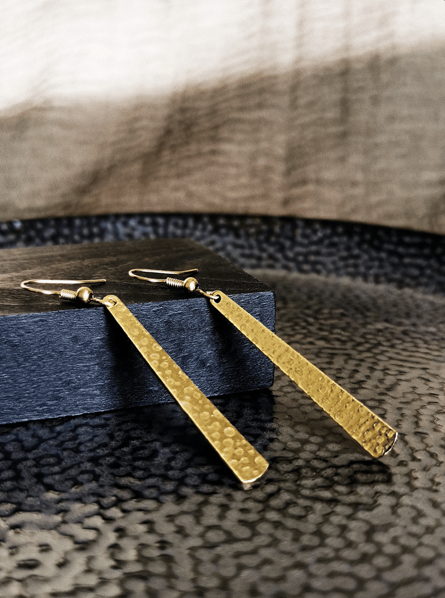 Minimalist hammered brass earrings, dainty brass jewellery, gift for her