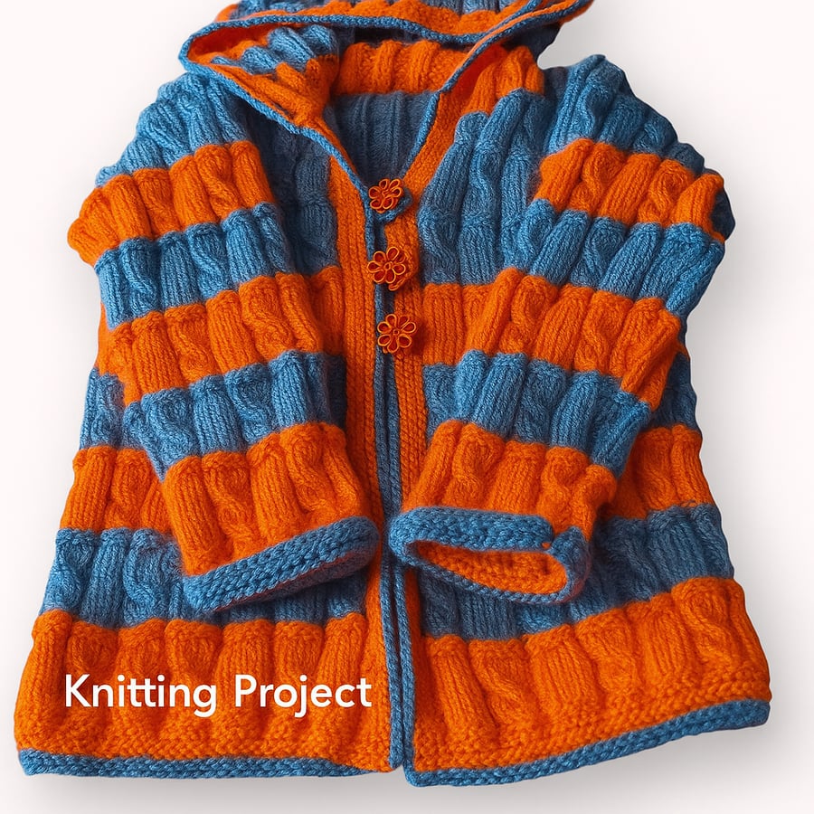 Cobalt blue and zingy orangeol Coatigan for 1 to 2 to year old girl